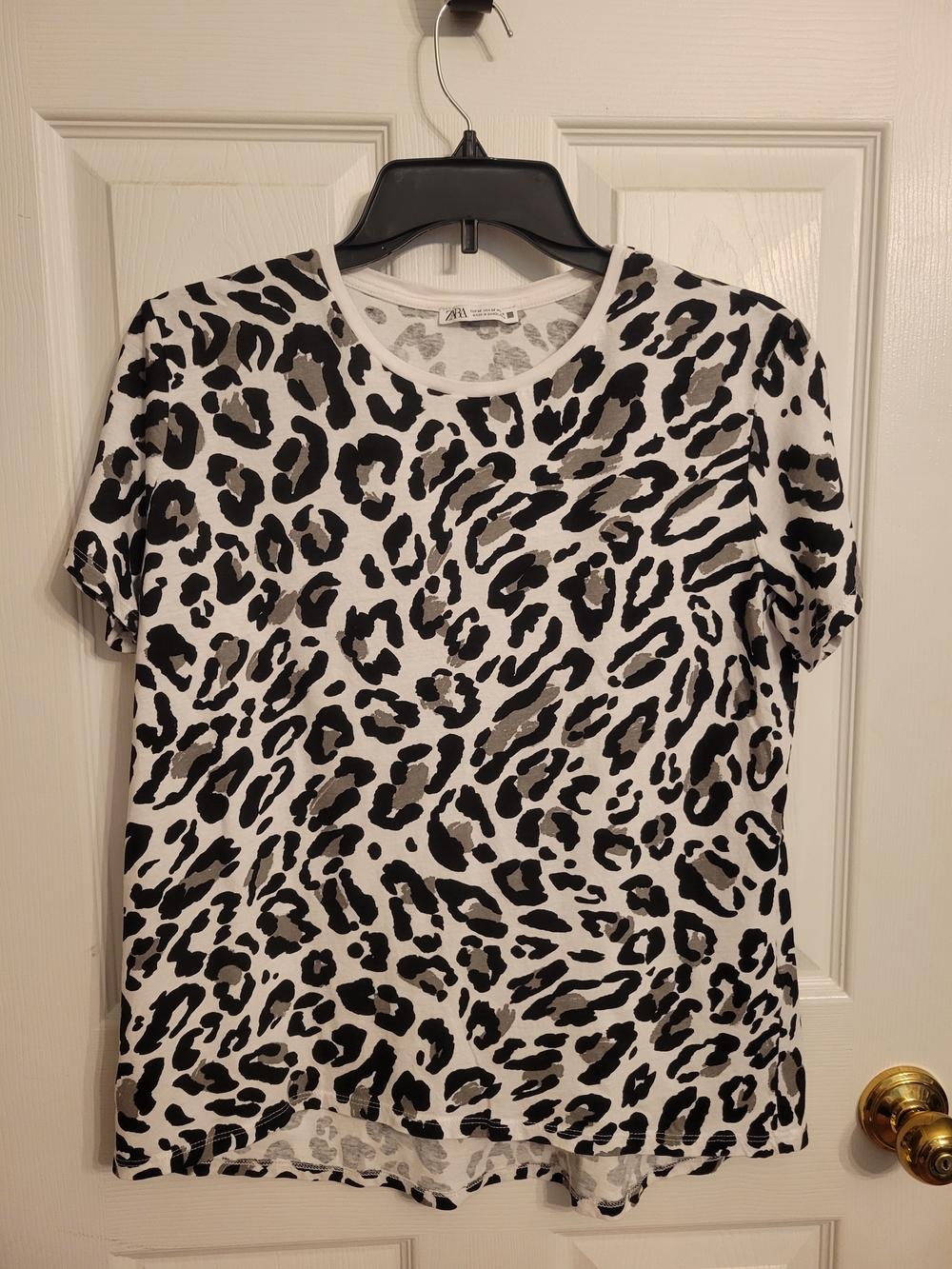 Zara Black, White & Taupe Leopard-Print Short Sleeve Tee
